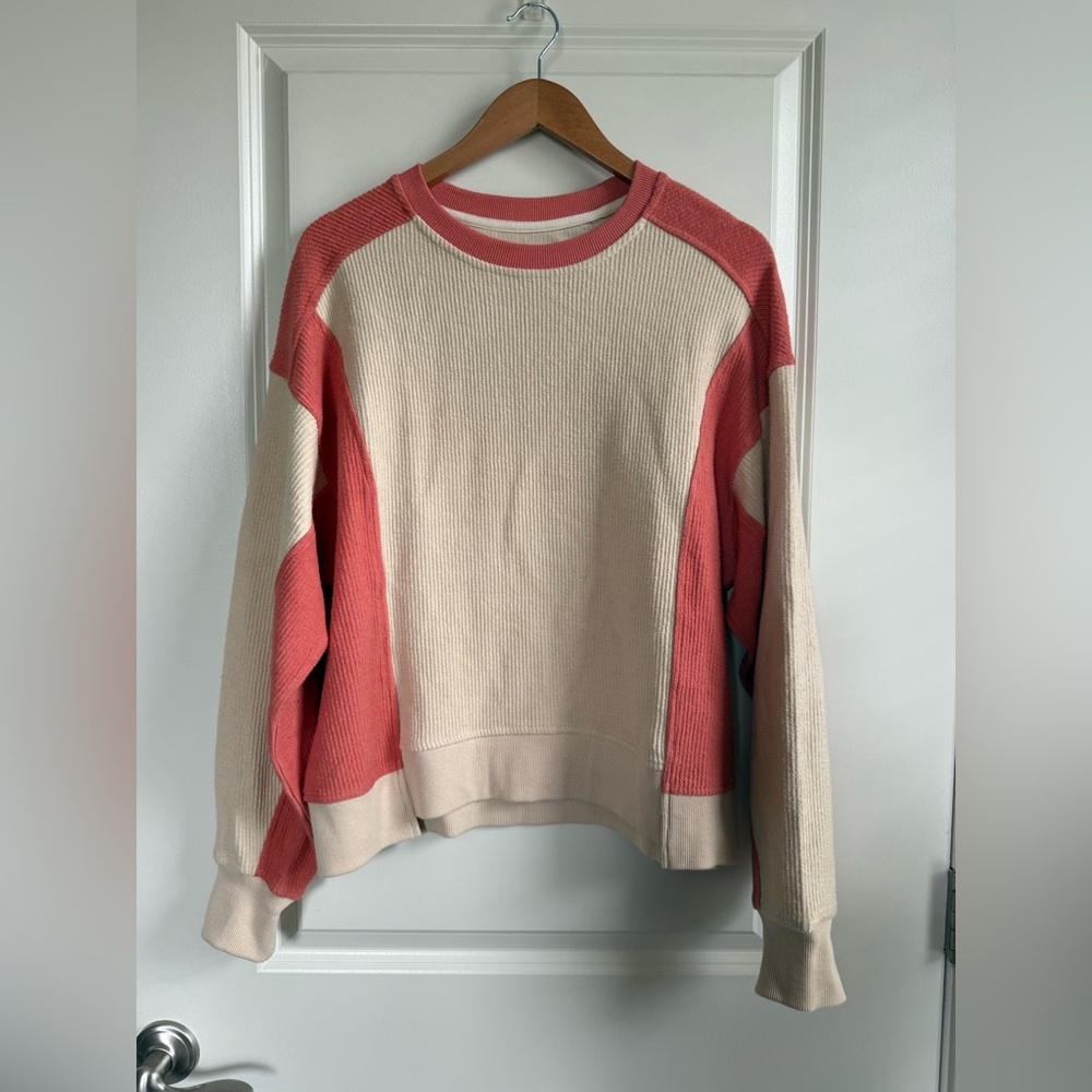 Thread & Supply Women’s Colorblock Ribbed Sweater - Cream and Salmon - Size S